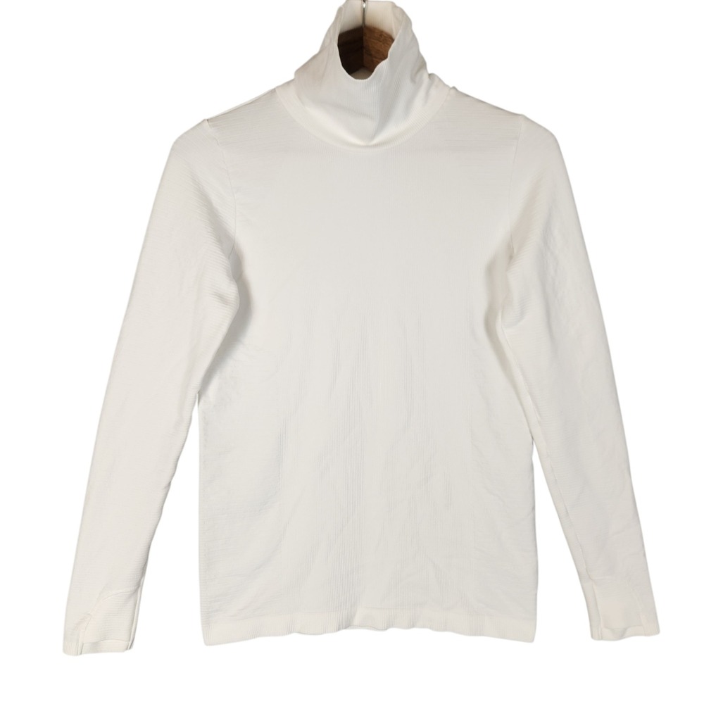 Athleta Flurry Blizzard Rib  Turtleneck Size M White Seamless Thumbholes